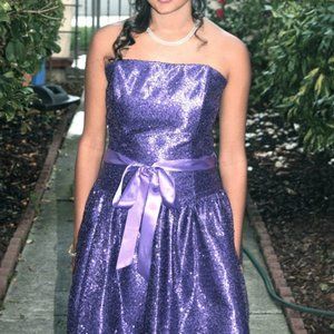 Strapless glitter purple special occasion dress